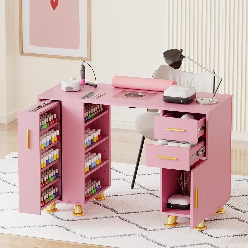 Manicure Table Nail Desk w/Dus - Wrist Rest Wood recension och pris
